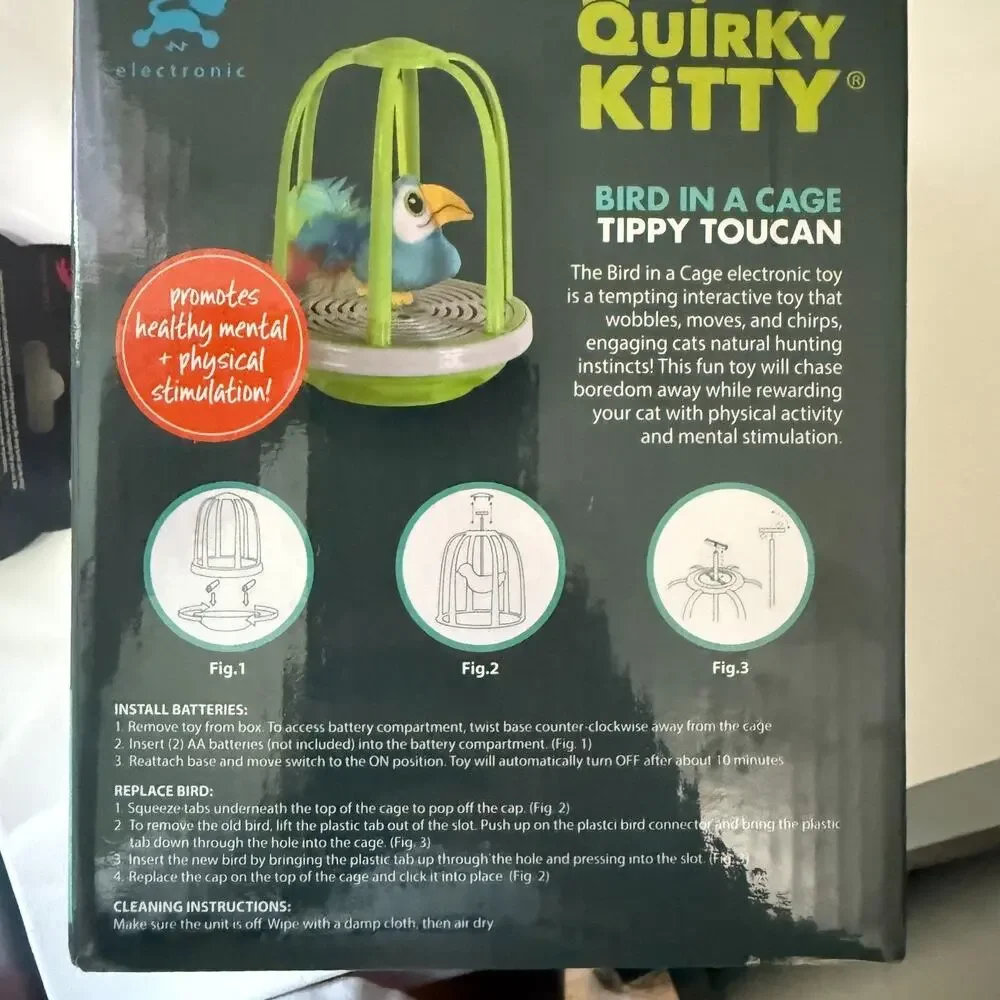 Quirky Kitty Interactive Cat Toys Tippy Toucan Bird In A Cage & SmartyKat Laser